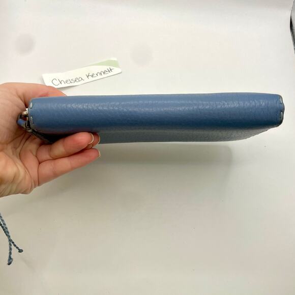 Fendi Romano Selleria Zip Around Wallet Continental Blue Calfskin Thick Stitches - Picture 6 of 15